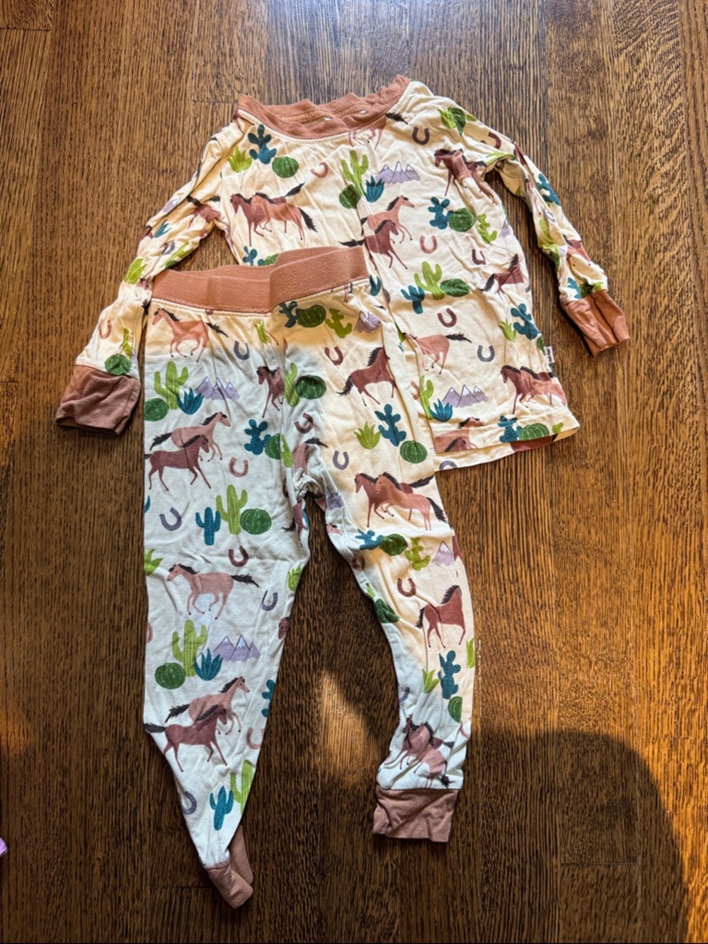 Little Sleepies Cream Horse & Cactus Pajama Set with Rust Trim